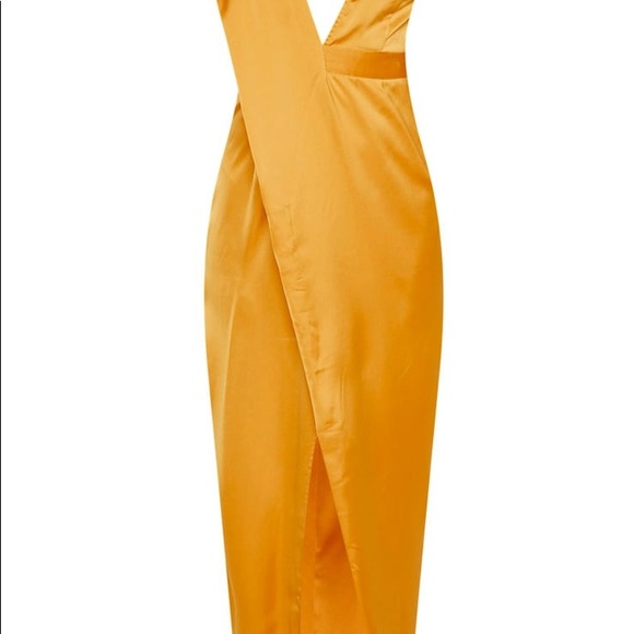 Mustard asymmetrical drape maxi dress size 4 - Picture 2 of 4